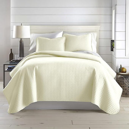 Southshore Fine Living, Inc. Oversized King Quilt Bedding Set, Soft Brushed Microfiber, Wrinkle-Free, Stain and Pet Hair Resistant Bedding, California/King Size Quilt Coverlet Set w/2 Shams, Cream