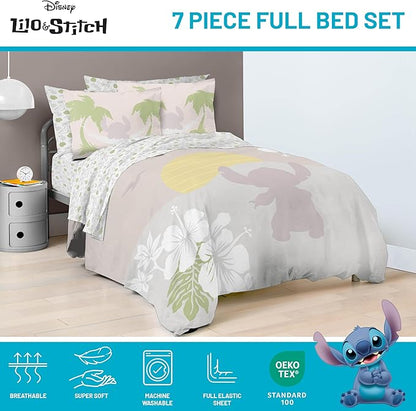 Jay Franco Disney Lilo and Stitch Full Size Comforter Set - 7 Piece Bedding Includes Sheet Set & Pillow Covers - Super Soft Cozy Bedding