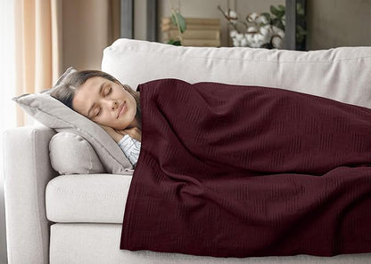 Utopia Bedding Burgundy 100% Cotton Blanket [Queen Size - 90x90 Inch] Lightweight, Soft and Breathable Thermal Blanket for All Seasons