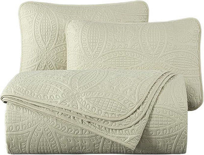 Chezmoi Collection Austin King Bedspread Set, Tan | 3-Piece, Pinsonic Quilted, Oversized, Coverlet Set