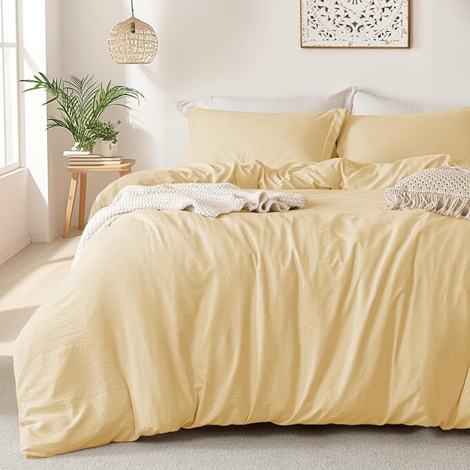 MILDLY Super Soft Duvet Cover 2pcs - 100% Washed Microfiber Butter Yellow Comforter Cover Set with Zipper Closure & Corner Ties