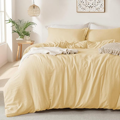 MILDLY Super Soft Duvet Cover 2pcs - 100% Washed Microfiber Butter Yellow Comforter Cover Set with Zipper Closure & Corner Ties