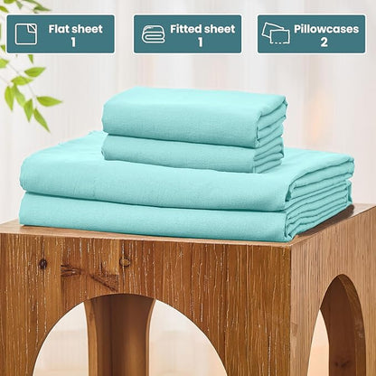 Bedlifes 100% French Pure Linen Sheets Queen Size Breathable and Cooling Flax Sheet Set Soft Durable and Moisture Wicking 16 Inch Deep Pocket-4 Piece(Queen,Teal)