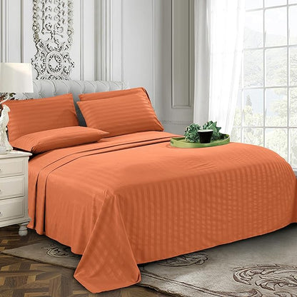 Elegant Comfort Softest and Coziest 6-Piece Sheet Set - 1500 Premium Hotel Quality Microfiber - Deep Pocket, Wrinkle Resistant 6-Piece Damask Stripe Bed Sheet Set, California King, Coral