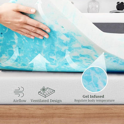 Memory Foam Mattress Topper Twin XL - 3 Inch Gel Infused Bed Toppers, Pressure Relief Mattress Pad for Dorm Room, CertiPUR-US Certified