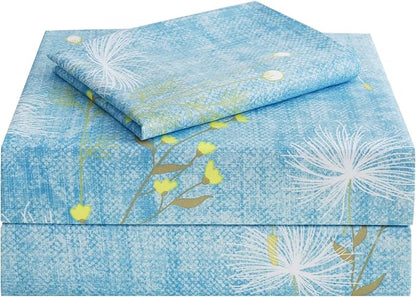 JSD Blue Floral Print Sheet Set Twin Size, 3 Piece Soft Botanical Microfiber Sheets Extra Deep Pocket Wrinkle Free