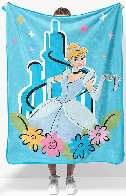 Jay Franco Kids Plush Throw Blanket – Soft & Cozy Fleece Throw for Bedroom & Couch Décor, Official Licensed Product, Blue - Disney Princess Cinderella, 40x50 - Travel Blanket