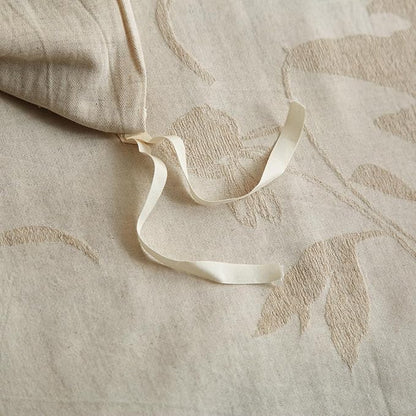 mixinni Queen Duvet Cover Set - 70% Cotton 30% Linen Blend, Bohemian Floral Jacquard 3-Piece Comforter Cover with 2 Pillowcases, Soft Breathable Lightweight Bedding Set (90"x90"), Almond Milk Grey