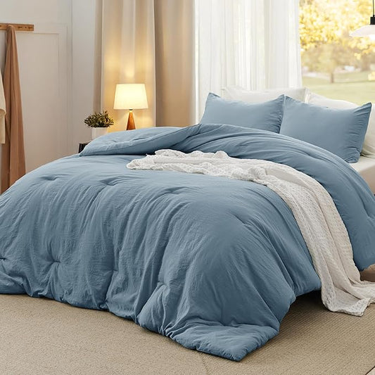 Bedsure Queen Comforter Set, Dusty Blue Soft Prewashed Bedding for All Seasons, 3 Pieces GentleSoft™ Bed Set, 1 Lightweight Comforter (90"x90") and 2 Pillowcases (20"x26")