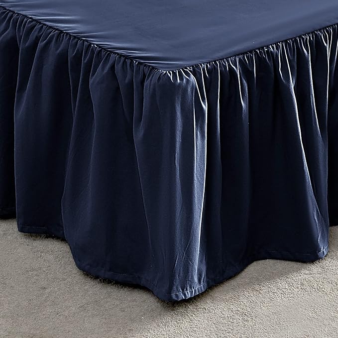 SLEEP ZONE Ruffled Bed Skirts Twin Size, Anti-Static Bedskirt Dust Ruffles with 15 inches Tailored Drop, Easy Fit, Fade Resistant, Navy Blue, Twin
