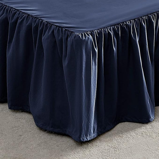 SLEEP ZONE Ruffled Bed Skirts Twin Size, Anti-Static Bedskirt Dust Ruffles with 15 inches Tailored Drop, Easy Fit, Fade Resistant, Navy Blue, Twin