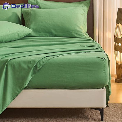 Bedlifes 100% French Pure Linen Sheets King Size Breathable and Cooling Flax Sheet Set Soft Durable and Moisture Wicking 16 Inch Deep Pocket-4 Piece(King,Sage Green)