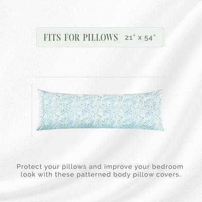 Elegant Comfort Ultra Soft 1-Piece Set Floral Print Pillowcases - 1500 Premium Hotel Quality Microfiber, Soft and Smooth Hidden Zipper Closure 1-Piece Pillow Covers - Body Pillowcase, Green Anita
