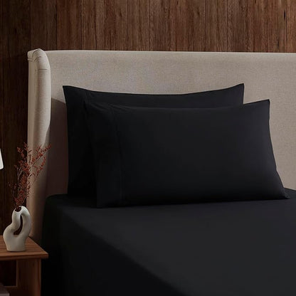 Nestl Queen Sheet Set - Luxury 1800 Ultra-Soft Microfiber Bed Sheets - Double Brushed - Deep Pockets - Easy Fit - 4 Piece Set - Bedding Sheets & Pillowcases (Queen, Black)