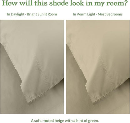 California Design Den 100% Organic Cotton King Pillow Cover Set of 2 - Soft & Crisp Cotton Percale Pillowcases, Fits King Pillows - Warm Taupe