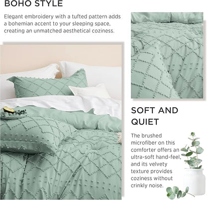Bedsure King Comforter Set - Sage Green Comforter, Boho Tufted Shabby Chic Bedding for Kids, 3 Pieces Vintage Farmhouse Bed Set for All Seasons, Fluffy Soft Bedding with 2 Pillow Shams