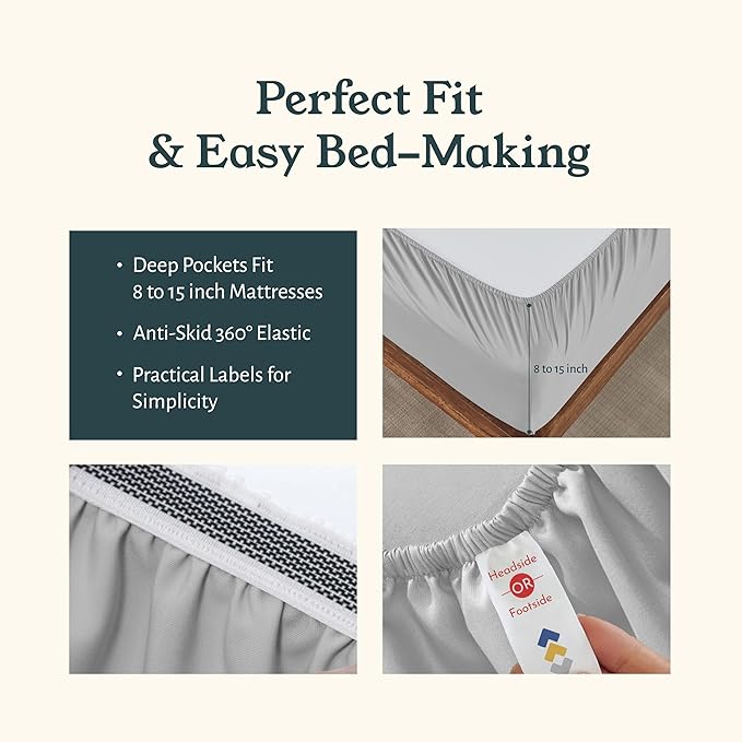 California Design Den 2-Pack 100% Organic Cotton Sheets Queen Size Set - Crisp and Breathable Percale, Deep Pocket Sheet Sets Queen Size, Lightweight Bedding Set - Light Grey
