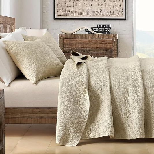 HORIMOTE HOME Quilt Set Twin Size Brich Beige, Classic Geometric Spots Stitched Pattern, Pre-Washed Microfiber Chic Rustic Look, Ultra Soft Lightweight Quilted Bedspread for All Season, 2 Pieces