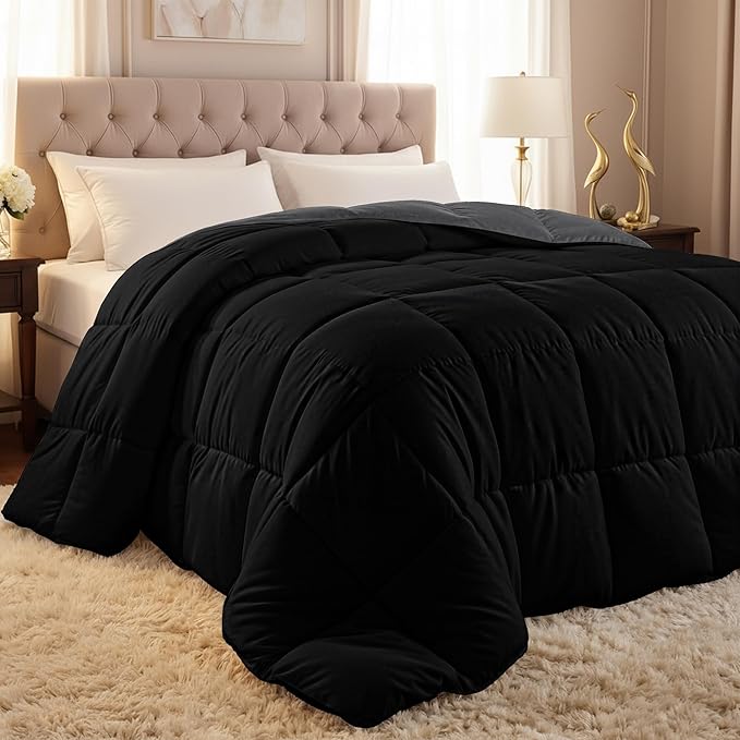 Utopia Bedding Comforter Duvet Insert, Quilted Comforter with Corner Tabs, Box Stitched Down Alternative Comforters Queen Size (Black/Grey)