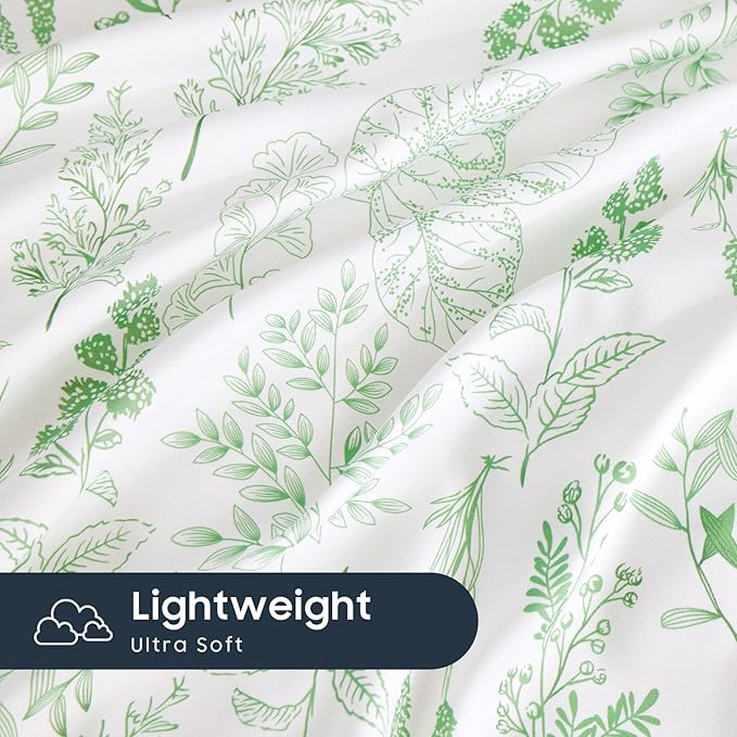 Wake In Cloud - Floral Duvet Cover Set, Botanical Vintage Flower Coquette Cottagecore Aesthetic for Women Teen Girls, Soft Lightweight Bedding, 3-Piece, Light Green, Full Size