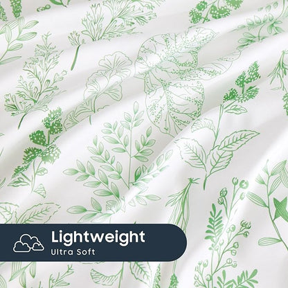 Wake In Cloud - Floral Duvet Cover Set, Botanical Vintage Flower Coquette Cottagecore Aesthetic for Women Teen Girls, Soft Lightweight Bedding, 3-Piece, Light Green, Twin/Twin XL Size