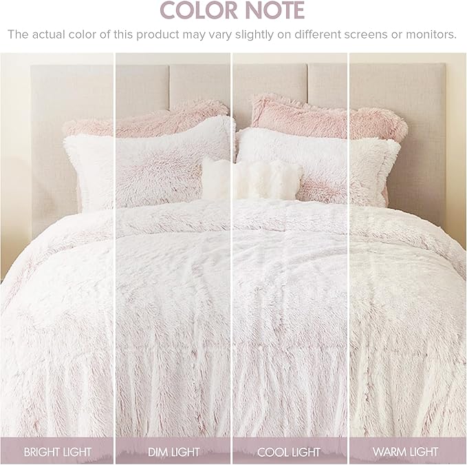 Intelligent Design King Comforter Set Fur-Like Shaggy Comforters for King Size Bed Warm, Fuzzy Bedding, All Season Luxurious Comforters King Size Bed Set, Malea, King/Cal King, Pink/White 3 Piece