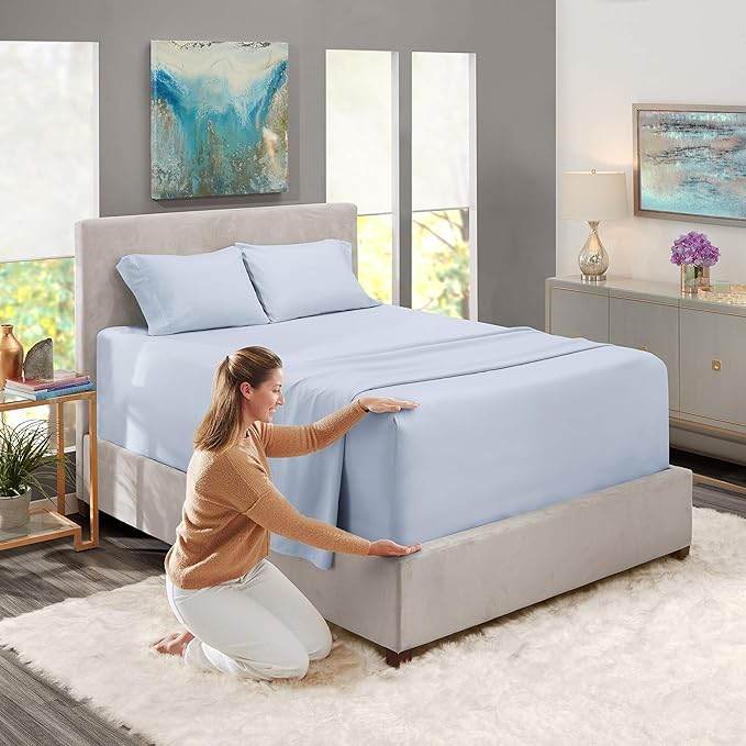 Nestl California King Size Sheet Set, 4 Piece Extra Deep Pocket (18-24 inches), Microfiber, Hotel Luxury, Soft, Breathable, Wrinkle-Free, Easy to Care, Ice Blue