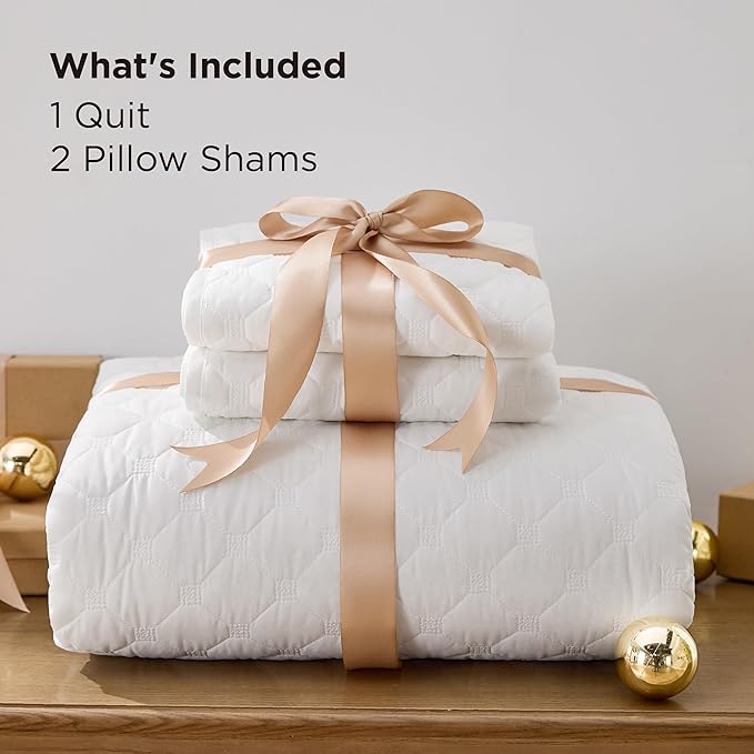 Bedsure Quilts King Size - Lightweight Bedspreads King Size with Classic Honeycomb Quilting, Soft Quilt Bedding Set, White Comforter Set Coverlet for All Seasons with 2 Pillow Shams (106" x 96") | Skin-Friendly Soft, All-Season Comfort, Breathable, Lig...