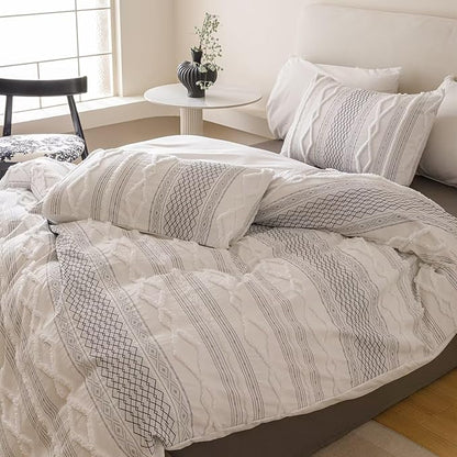 Houseri Tufted Black Comforter Set King Jacquard Bedding Shabby Chic Farmhouse Bed Sets King