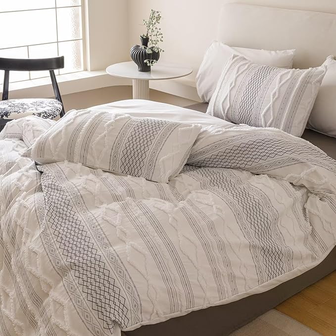 Houseri Tufted Black Comforter Set Twin Jacquard Bedding Shabby Chic Farmhouse Bed Sets Twin