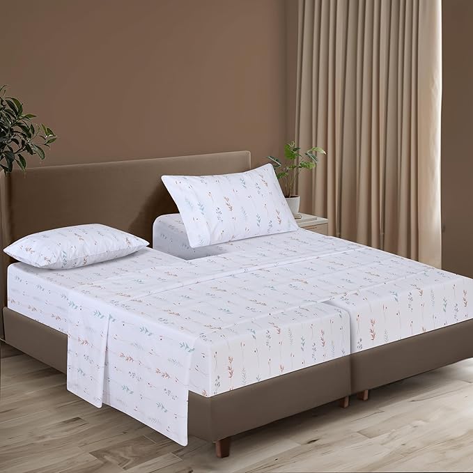 ZOYER 100% Cotton Sheets – Split King Size Percale Bedding, Cooling & Breathable, Durable with a Crisp, Soft & Comfortable Feel, 16" Deep Pocket, 5-Piece Set, Fairy Meadows