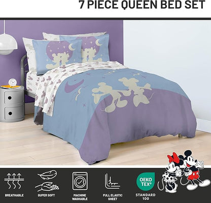 Jay Franco Disney Mickey Mouse & Minnie Mouse Queen Size Comforter Set - 7 Piece Bedding Includes Sheet Set & Pillow Covers - Super Soft Cozy Bedding