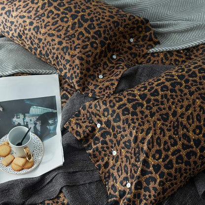 mixinni Leopard Print Duvet Cover King Size Long Staple Cotton Bedding Set with Zipper Closure Ties, Perfect for Man and Woman, Ultra Soft and Easy Care (3pcs, King Size)