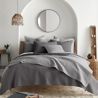 Levtex Home - Mills Waffle - Twin Quilt Set - Charcoal Cotton Waffle - Quilt Size (68 x 86in.), Sham Size (26 x 20in.)