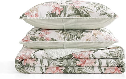 Tommy Bahama - King Quilt Set, Reversible Cotton Coastal Bedding with Matching Shams, Colorful Botanical Bedding Set (Island Orchid Pink/Cream)