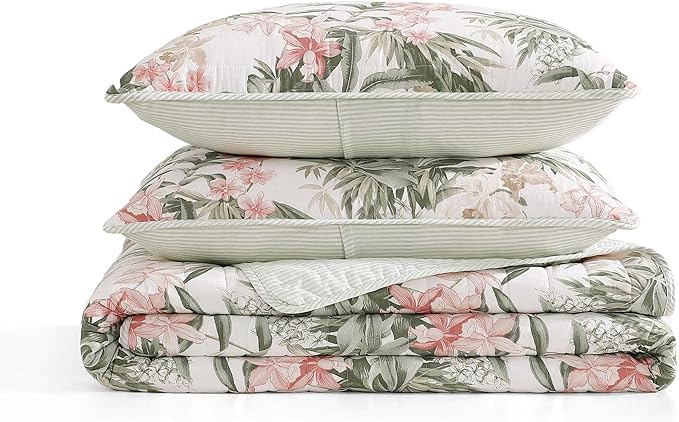 Tommy Bahama - Queen Quilt Set, Reversible Cotton Coastal Bedding with Matching Shams, Colorful Botanical Bedding Set (Island Orchid Pink/Cream)