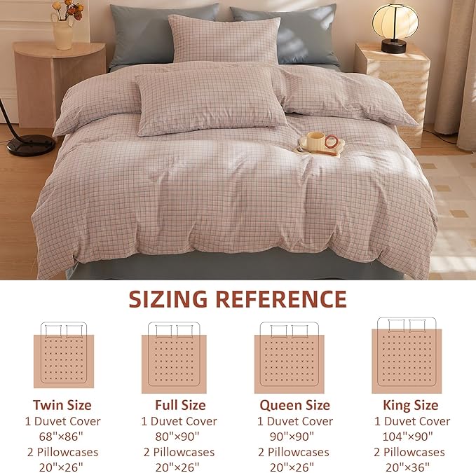 EAVD Reversible Gingham Duvet Cover Queen Pink Blue Grid Plaid Bedding Set with 2 Pillowcases Modern Checkerd Grid Duvet Cover with Zipper Closure Farmhouse Gingham Bedding Set for Boys Women Men