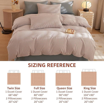 EAVD Reversible Gingham Duvet Cover Queen Pink Blue Grid Plaid Bedding Set with 2 Pillowcases Modern Checkerd Grid Duvet Cover with Zipper Closure Farmhouse Gingham Bedding Set for Boys Women Men