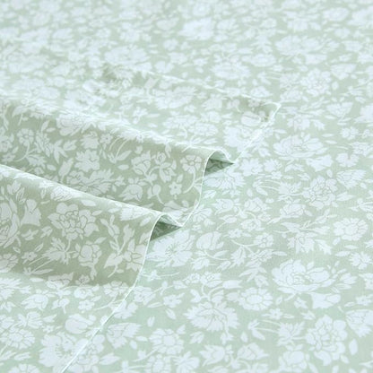 Laura Ashley - Queen Sheet Set, Crisp & Cool Cotton Percale Bedding with Deep Pockets, Lightweight for Year Round Comfort, Bed Sheets with Matching Pillowcases (Heirloom Ditzy Green)