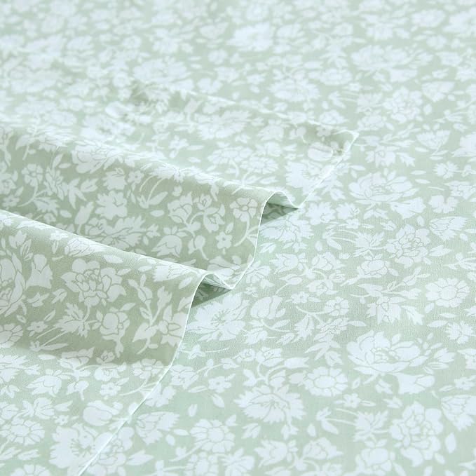 Laura Ashley - Sheets, Cotton Percale Bedding Set, Lightweight & Breathable Room Essentials (Heirloom Ditzy Green, Full)