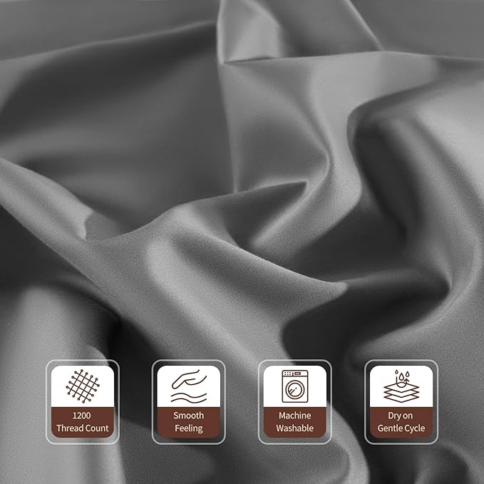 100% Egyptian Cotton Sheets 1200 Thread Count King Size Bedding Sets 4 Pcs, Fitted Sheet Up to 16" Deep Breathable All Seasons (King, Grey)