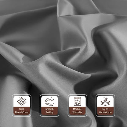 100% Egyptian Cotton Sheets 1200 Thread Count King Size Bedding Sets 4 Pcs, Fitted Sheet Up to 16" Deep Breathable All Seasons (King, Grey)