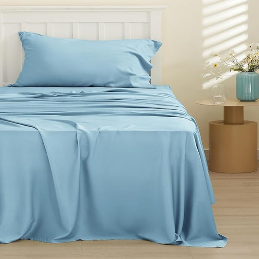 Bedsure Cooling Sheets Twin, Rayon Derived from Bamboo, PureWoven, Breathable & Soft Twin Sheets Set, Deep Pocket Up to 16 Inches, Hotel Luxury Silky Bedding for Hot Sleepers, Aqua