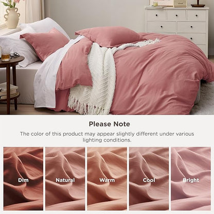 Bedsure Pink Clay Duvet Cover King Size - 3 Pieces Prewashed Cotton-Like Extra Soft Bedding Set, Includes 1 Duvet Cover 104x90 Inches with Zipper Closure & 2 Pillow Shams, Comforter Not Included