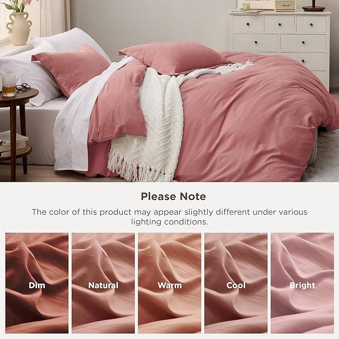 Bedsure Pink Clay Duvet Cover Twin/Twin XL Size - 2 Pieces Prewashed Polyester Extra Soft Bedding Set, Includes 1 Twin Duvet Cover 68''x90'' with Zipper Closure & 1 Pillow Sham, No Comforter