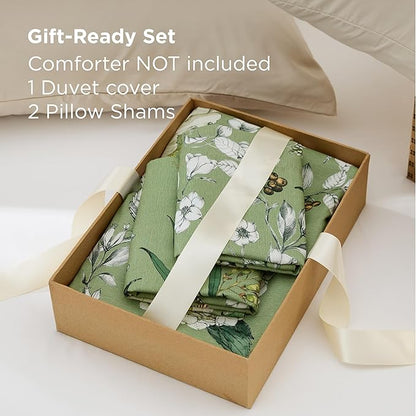 Bedsure Duvet Cover King Size - Reversible Green Floral&Bird Duvet Cover Set with Zipper Closure, 3 Pieces Mistletoe Bedding Set with 8 Corner Ties and 2 Pillow Shams 20"x36"