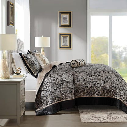Madison Park Aubrey Reversible Quilted Bedspread Set, Solid Reverse Summer Breathable, Lightweight All Season Bedding Layer, Matching Shams, Bedspread King(120"x118"), Black 5 Piece