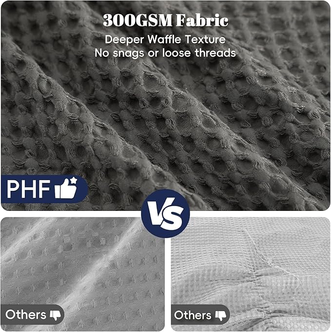 PHF Ultra Soft Waffle Weave Comforter Set King Size, 3 Pieces Lightweight Breathable Comfy Bedding Set, Comfy Textured 1 Comforter with 2 Pillow Shams, Grey