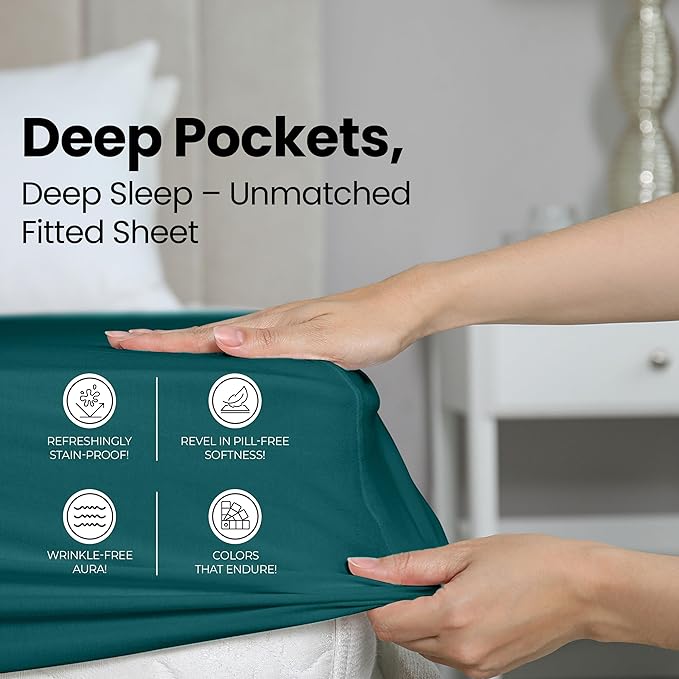 Utopia Bedding King Fitted Sheet - Bottom Sheet - Deep Pocket - Soft Microfiber - Shrinkage and Fade Resistant - Easy Care -1 Fitted Sheet Only (Teal)