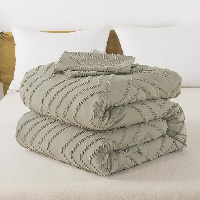 Andency Oatmeal Twin/Twin XL Comforter Set, Twin Bed Comforter for College Dorm Girls Boys Kids Boho Soft Warm Cute Comforter, 2 Pieces Aesthetic Chevron Bohemian Bedding Set